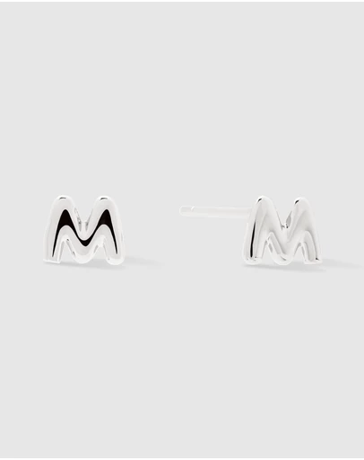 Wanderlust + Co - Alphabet Bubble Silver Stud Earrings - Letter M