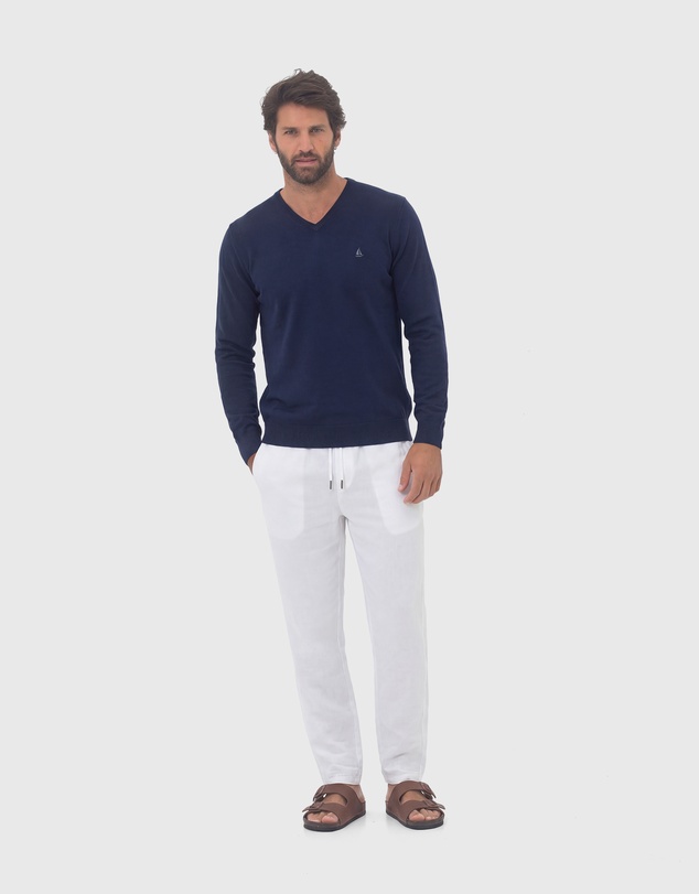 Coast Clothing - V-Neck Cotton Jumper - Navy