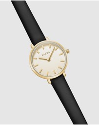 Breda - Beverly Gold and Black Leather Band Watch, 25MM