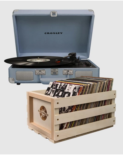 Crosley - Crosley Cruiser Bluetooth Portable Turntable - Tourmaline + Bundled Crosley Record Storage Crate