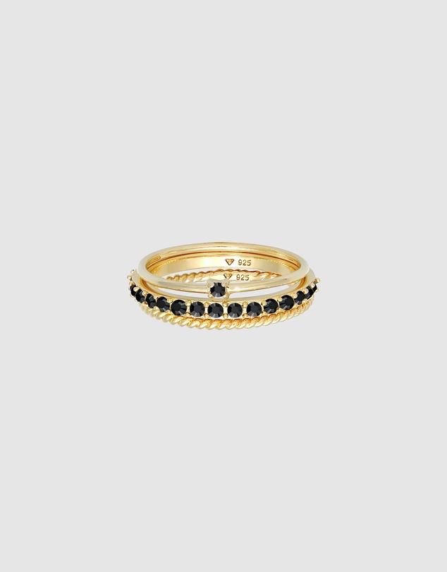 Elli Jewelry - Crystal Ring Set in Gold-Plated 925 Silver