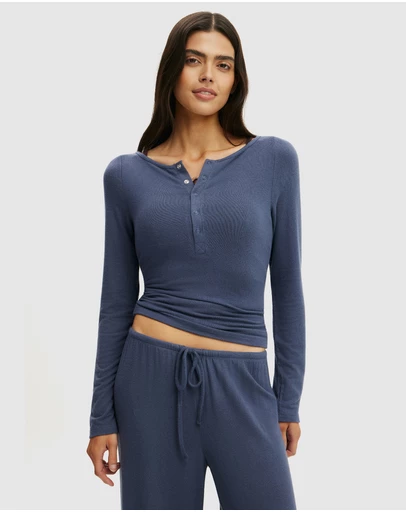 Cotton On Body - Super Soft Boat Neck Henley Long Sleeve Top