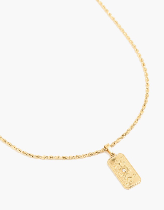 Lovisa - Waterproof Gold Plated Stainless Steel Cubic Zirconia Celestial Etched Tab Necklace