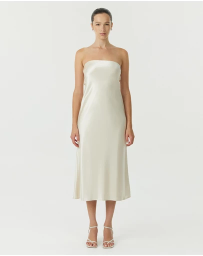 Third Form - Satin Tie Back Strapless Midi Dress