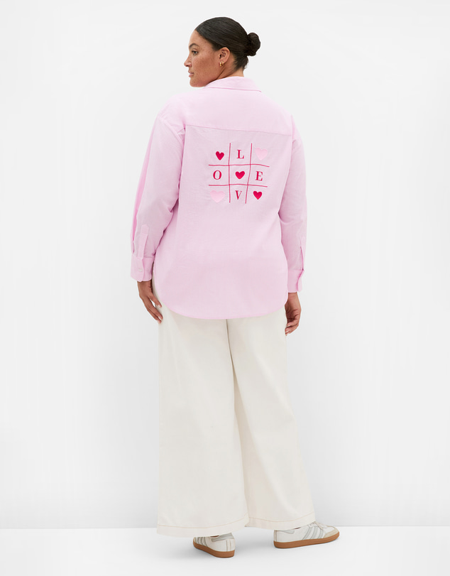 City Chic - Plus size My Heart Stripe Cotton Shirt - pink