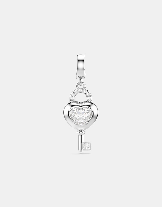 Swarovski - Idyllia Charm, Mixed Cuts, Heart With Key, White, Rhodium Plated