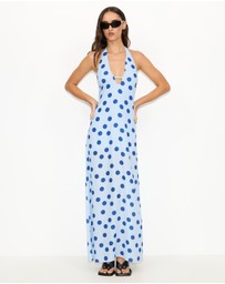 Dazie - Waves Halter Polka Dot Maxi Dress