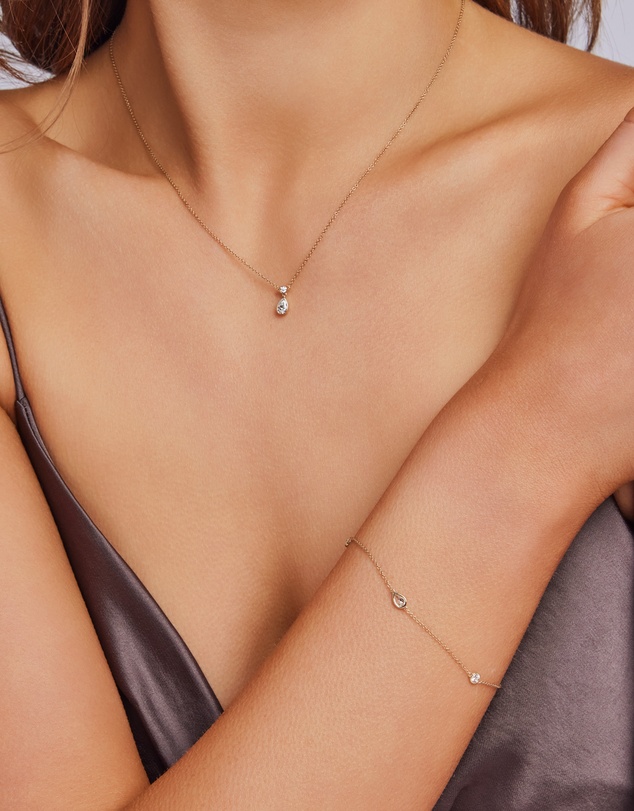 Zoe Olivia - 9K Gold Pear Lab Grown Diamond Drop Necklace