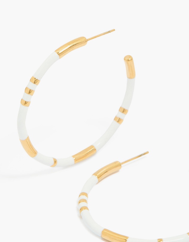 Lovisa - Waterproof Gold Plated Stainless Steel White Enamel Hoop Earrings