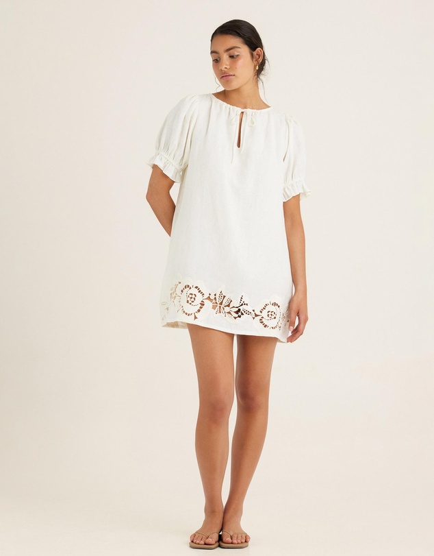 Peony - Embroidered Poets Mini Dress