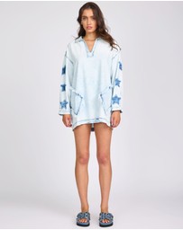 ONE TEASPOON - Le Captain Star Pullover Denim Mini Shirt Dress - Depeche Blue
