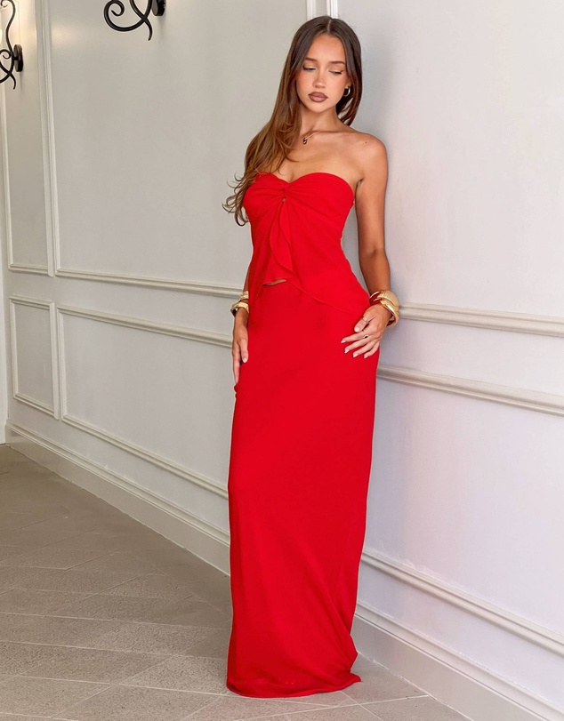 Beginning Boutique - Jacqulin Bright Red Chiffon Maxi Skirt
