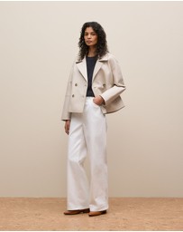 Trenery - Leather Double Breasted Cropped Jacket in Stone