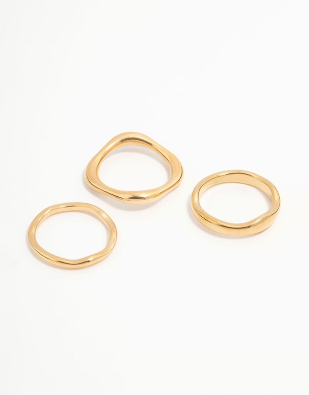 Lovisa - Waterproof Gold Plated Stainless Steel Organic Rings 3-Pack