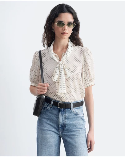 & Other Stories - Printed Tie-Neck Silk Blouse