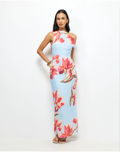 AERE - Liore Linen Draped Off Shoulder Maxi Dress