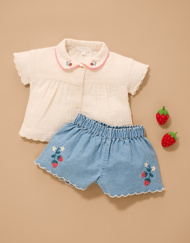 Purebaby - Scalloped Denim Shorts- Kids-Babies