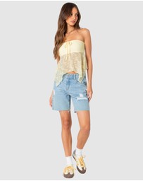 EDIKTED - Embroidered Sheer Strapless Top