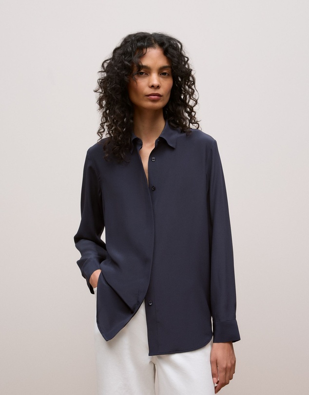 Trenery - Silk Concealed Placket Shirt in Night Sky