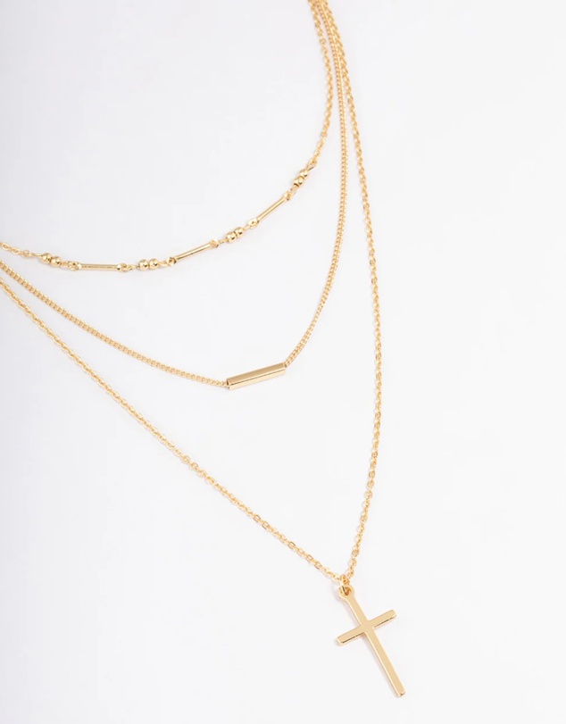 Lovisa - Gold Plated Layer Bar & Cross Necklace