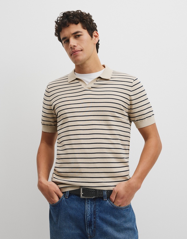 Country Road - Australian Cotton Silk Stripe Knit Polo