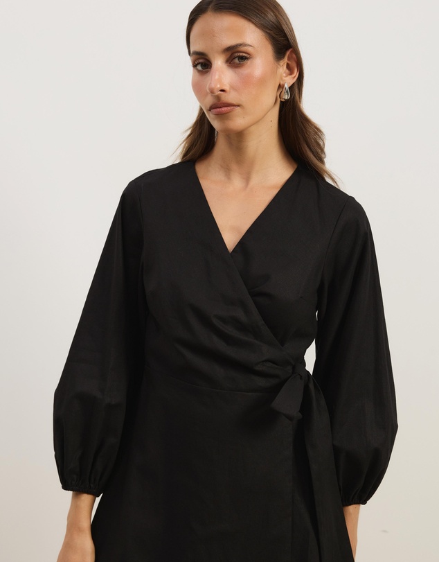 Atmos&Here - Lisa Linen Blend Wrap Mini Dress