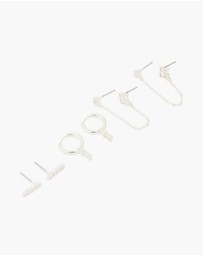 Lovisa - Silver Plated Brass Cubic Zirconia Chain & Stud Earrings 3-Pack