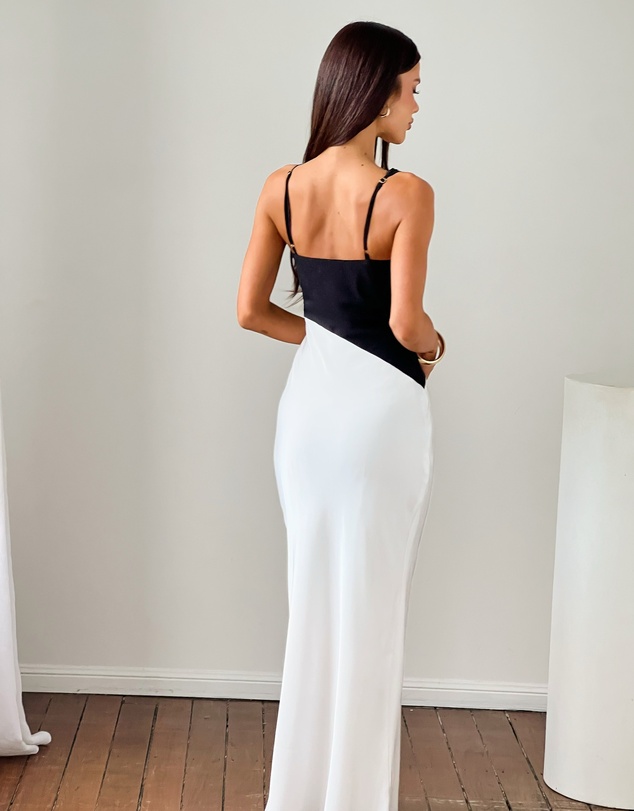 Beginning Boutique - Elise Black Satin Cowl Front Formal Maxi Dress