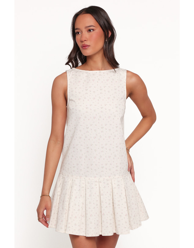 Petal & Pup - Elarina Pleated Mini Dress - White Ditsy Floral