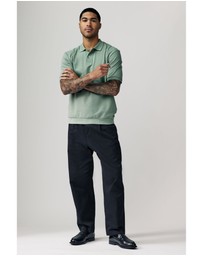 NEXT - Textured Waffle Button Through 100% Cotton Polo Shirt
