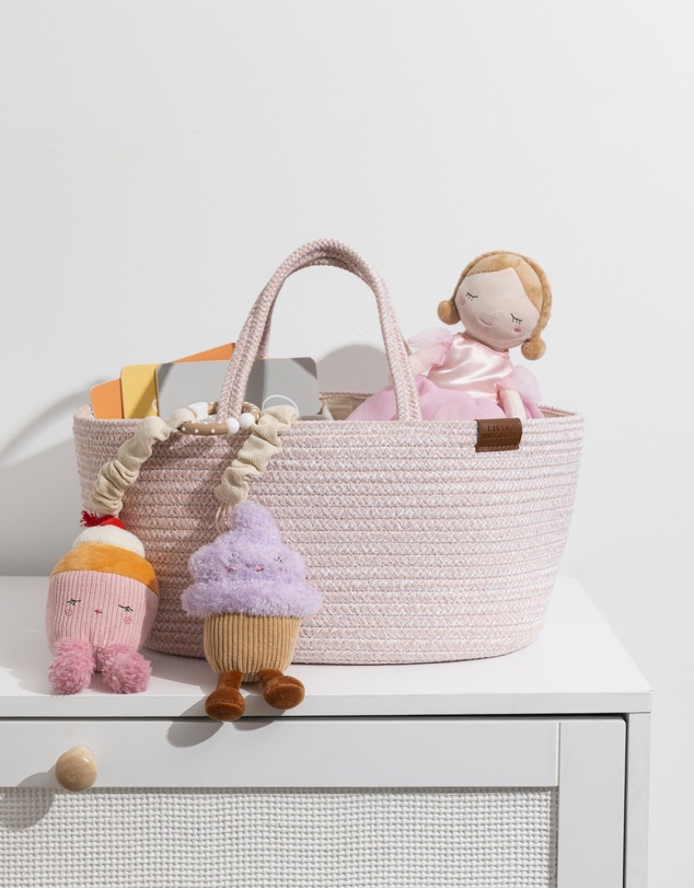 Living Textiles - Cotton Rope Storage Caddy with Divider - Pink