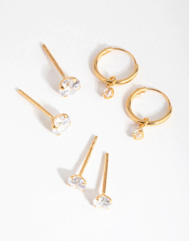 Lovisa - Gold Plated Sterling Silver Cubic Zirconia Stud & Hoop Pack Earring