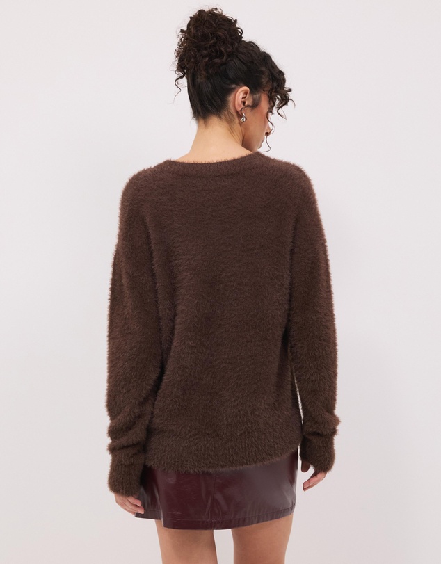 Calli - Rae V-Neck Fluffy Knit Oversized Jumper