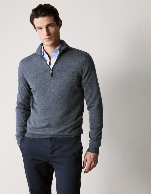 Trenery - Merino Half Zip Knit in Slate Blue