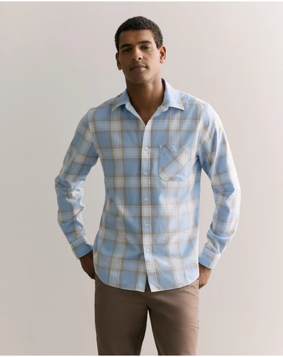 Trenery - Regular Fit Supima Cotton Gradient Check Shirt in Pale Blue