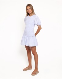 Petal & Pup - Kaelyn Gather Mini Dress - Blue Gingham