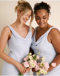Six Stories - Plunge Cowl Front Chiffon Bridesmaid Dress with Neck Scarf