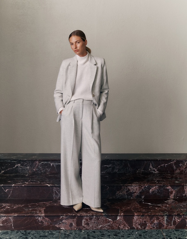 Trenery - Italian Wool Blend Wide Leg Pant in Light Grey Marle