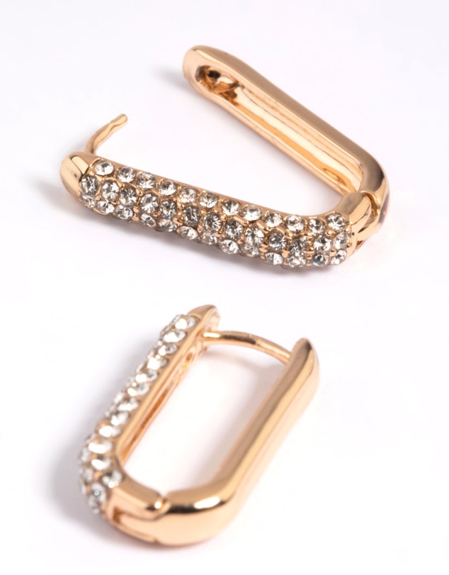 Lovisa - Gold Diamante Oval Huggie Hoop Earrings