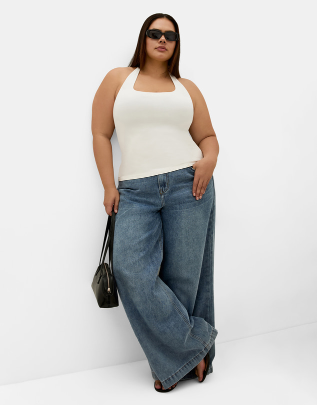 City Chic - Plus size Halter Neck Tie Top - ivory