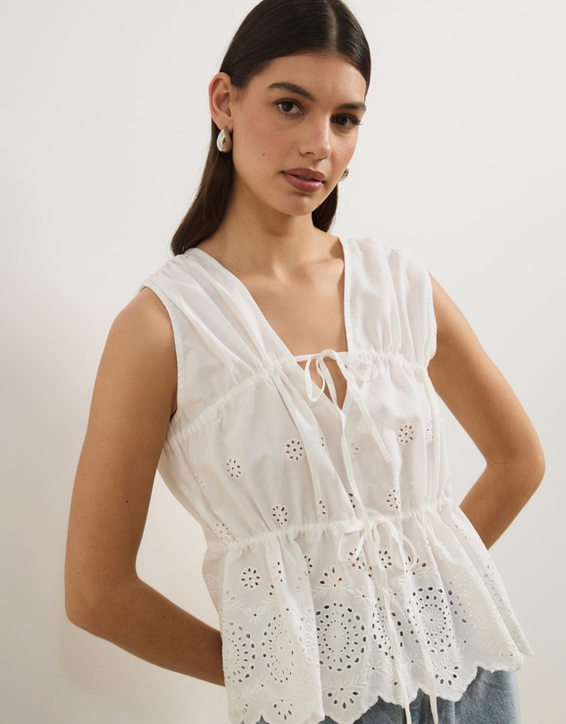 Atmos&Here - Eliza Broderie Tie Front Top