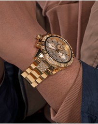 GUESS - Multi-function Men's 48mm Champagne Dial with Crystals and Gold-Tone Strap