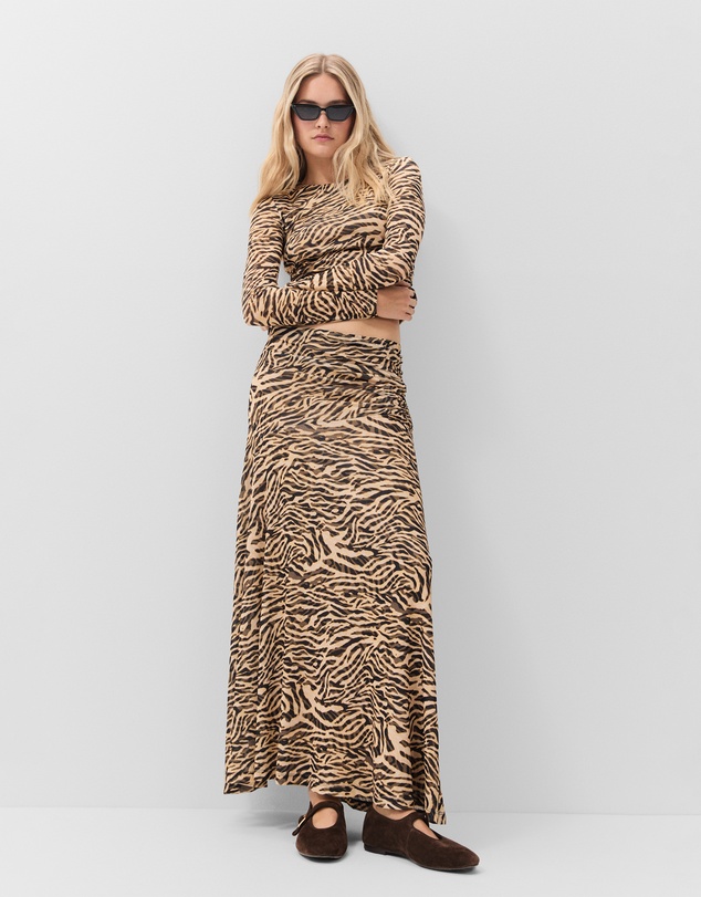UNISON - Ruched Mesh Maxi Skirt