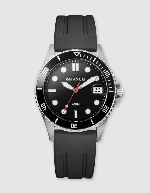 Maxum - Liberty Black Dial With Black Silicone Strap & Silver Tone Case