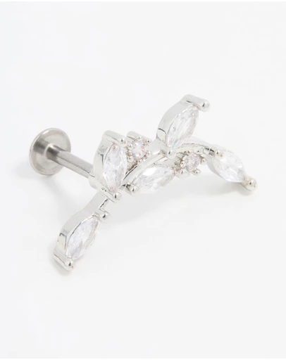 Lovisa - Stainless Steel Cubic Zirconia Curved Vine Single Flat Back Stud
