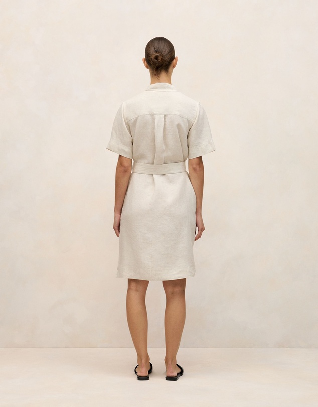 Trenery - Linen Pocket Detail Shirt Dress in Flax