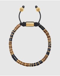 Nialaya Jewellery - Men's Beaded Bracelet with Black, Brown and Gold Disc Beads