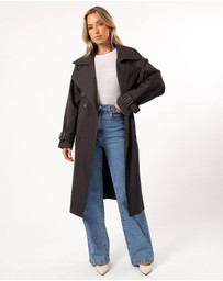 Petal & Pup - Billy Button Front Trench Coat - Charcoal