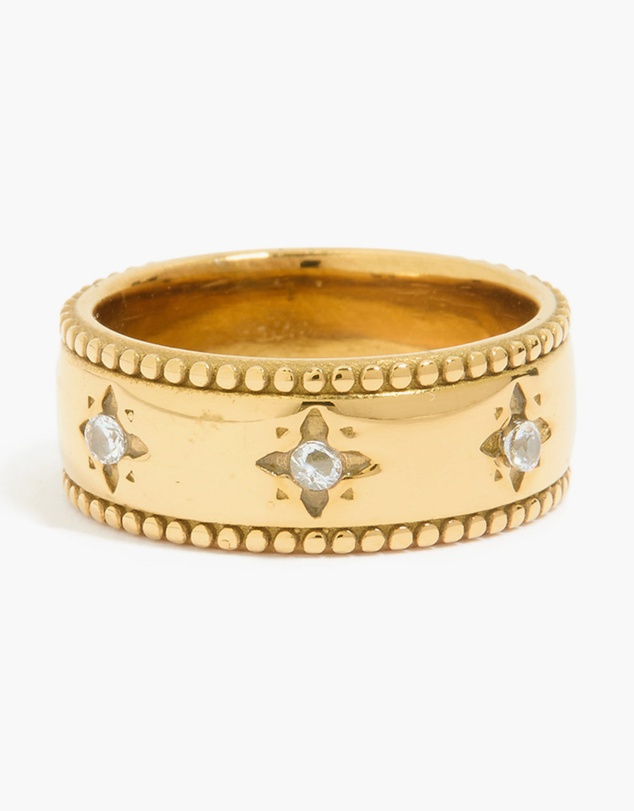 Lovisa - Waterproof Gold Plated Stainless Steel Cubic Zirconia Star Thick Band Ring