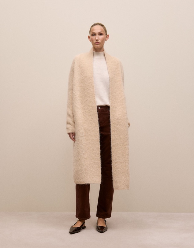 Trenery - Brushed Alpaca Longline Cardigan in Oat Marle